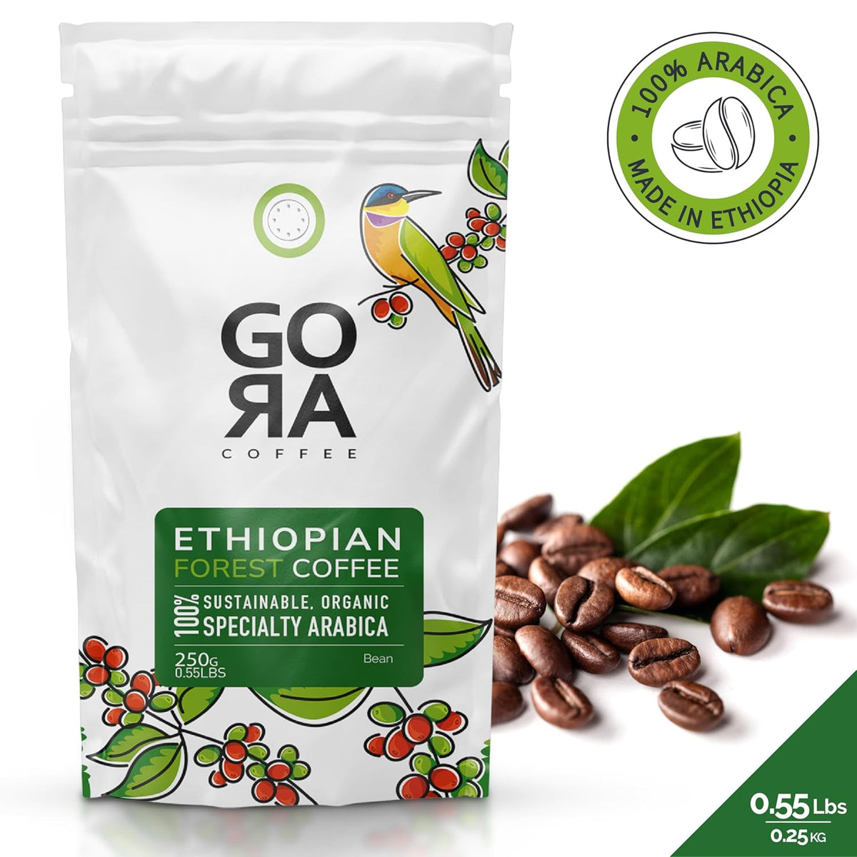 GO RA COFFEE – Ethiopian Roast Whole Bean – Organic Arabica from Ethiopia – Mycotoxin-Free, Single Origin African Beans – Roasted at Source – 250g (8.82 oz) – by Moyee Coffee